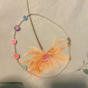 Clay flower beads with mini pearl necklace